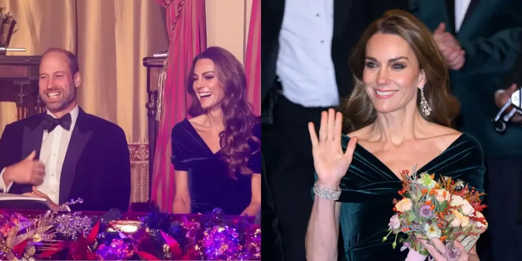 凱特王妃（Princess of Wales）在皇家大匯演中，配戴著雪藏7年的「五代傳承鑽石手鍊」與威廉王子合影。這款手鍊最初由瑪麗王后擁有。