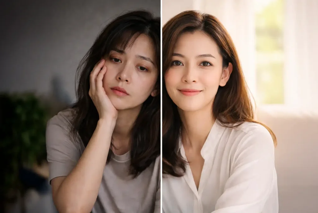 職場女性因腦霧導致專注力下降，示意腦霧與老化的分別