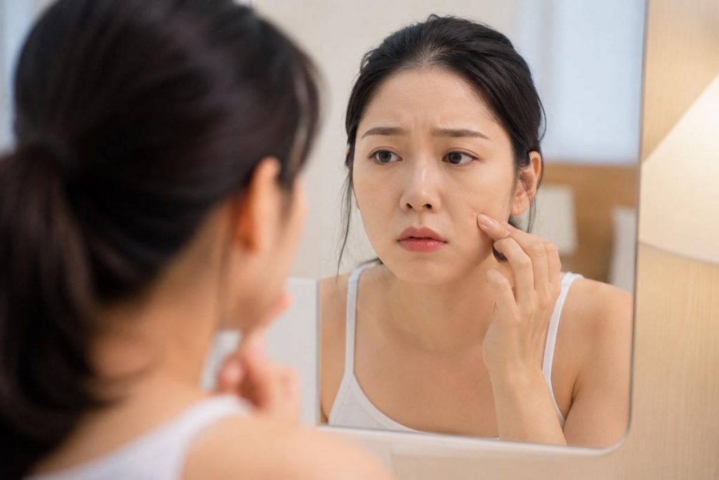 都市女性關注皮膚鬆弛與面部支撐示意，介紹 XERF療程香港、Vitaura XERF 雙頻電波拉皮及 PICO 皮秒激光美白去斑資訊