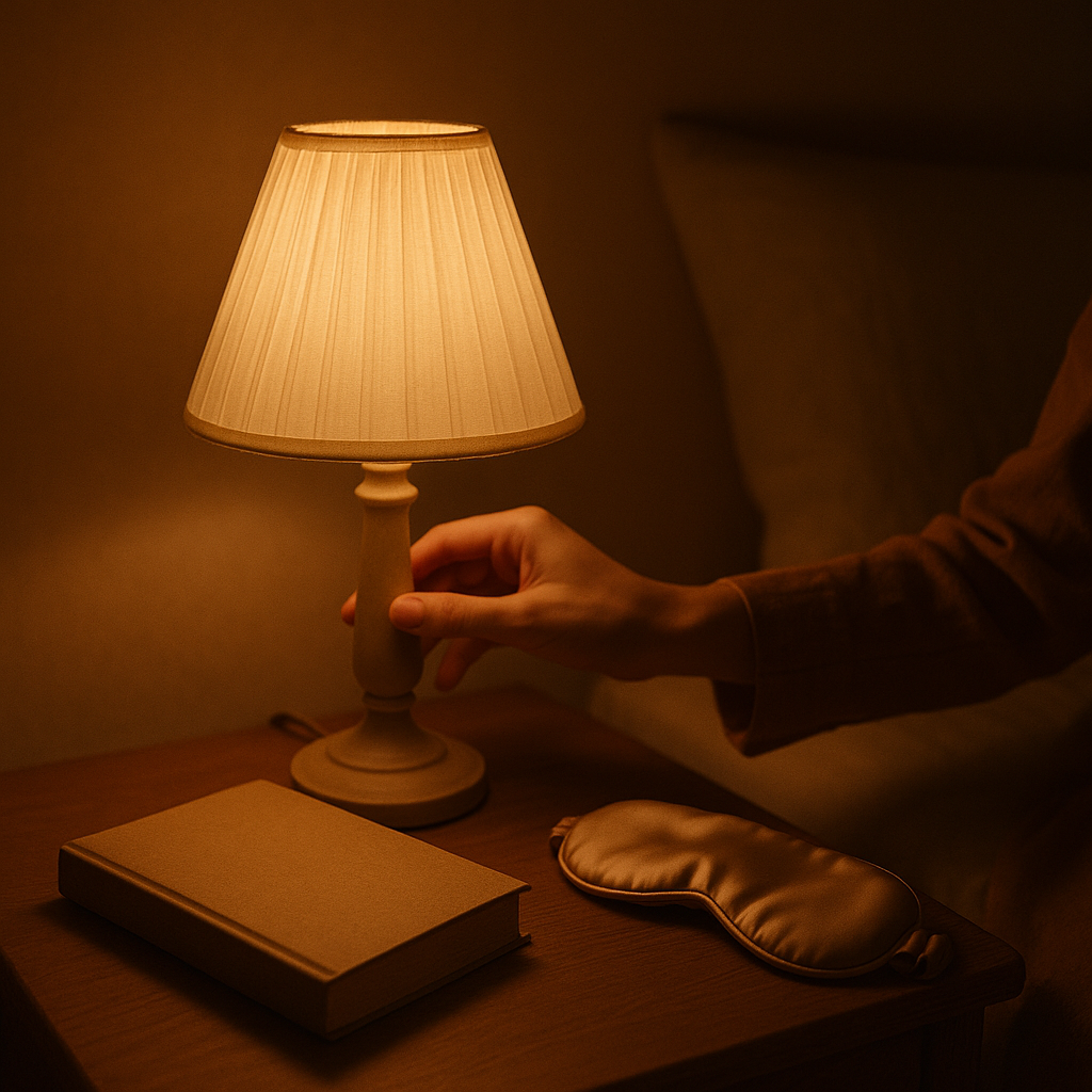 床邊夜燈與書本，溫柔的夜間氛圍